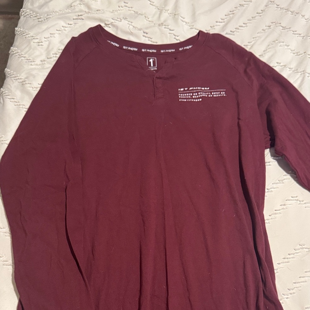 Maroon Long Sleeve Henley Shirt